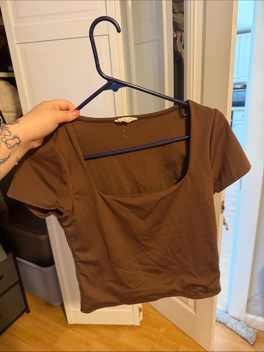 Brown Square-Neck Crop Top - Women